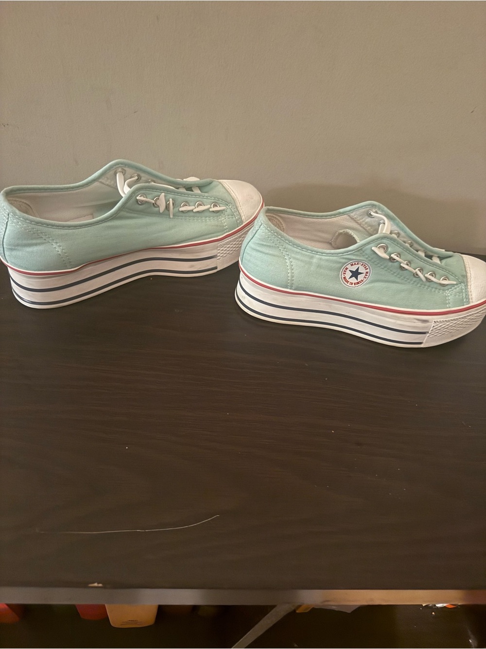 Platform Canvas Sneakers in Mint Green and White - Picture 4 of 4